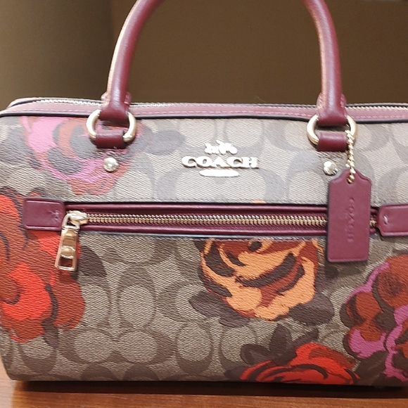 COACH Signature Floral Satchel - Red and Purple NWT - Picture 6 of 11